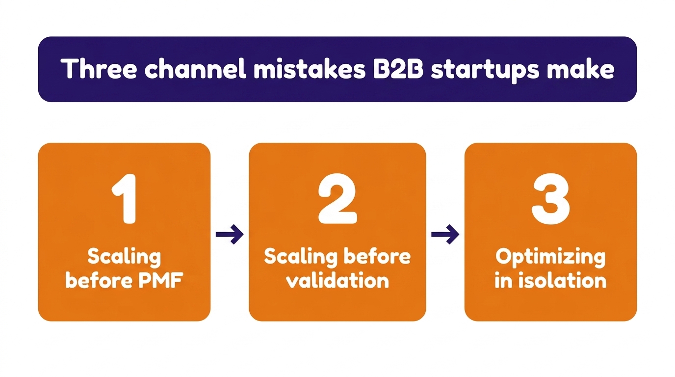 Three channel mistakes B2B startups make: scaling before PMF, scaling before validation, optimizing in isolation